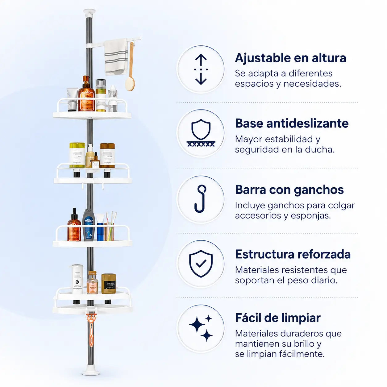 Estante para ducha 4 niveles | Adios al desorden de la ducha, sin taladro y sin complicarte